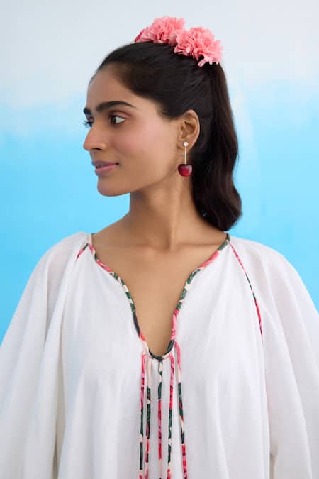 Buy Nikasha White Cotton, Linen Split V-neck Bubble Sleeve Maxi Dress Online at Aza Fashions Buy_Nikasha_White Cotton, Linen Split V-neck Bubble Sleeve Maxi Dress _Online_at_Aza_Fashions
