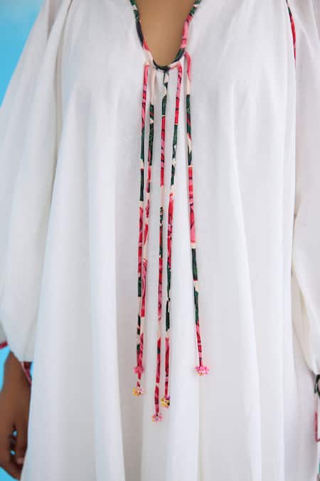 Shop Nikasha White Cotton, Linen Split V-neck Bubble Sleeve Maxi Dress Online at Aza Fashions Shop_Nikasha_White Cotton, Linen Split V-neck Bubble Sleeve Maxi Dress _Online_at_Aza_Fashions