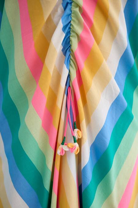 Nikasha Multi Color Cotton V-neck Rainbow Striped Kaftan Dress at Aza Fashions Nikasha_Multi Color Cotton V-neck Rainbow Striped Kaftan Dress _at_Aza_Fashions