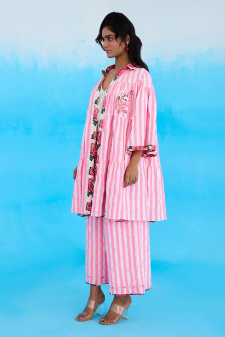 Buy Nikasha Pink Cotton, Modal Beads, Embroidery Collared Candy Striped Reversible Jacket Online at Aza Fashions Buy_Nikasha_Pink Cotton, Modal Beads, Embroidery Collared Candy Striped Reversible Jacket _Online_at_Aza_Fashions
