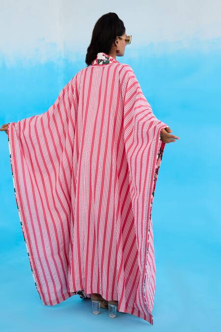 Shop_Nikasha_Pink Cotton Striped Cape _at_Aza_Fashions
