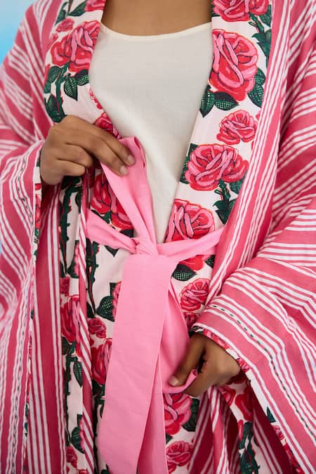 Shop_Nikasha_Pink Cotton Striped Cape _Online_at_Aza_Fashions