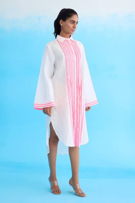 Buy Nikasha White Cotton, Linen Tassels Collared Candy Striped Shirt Dress Online at Aza Fashions Buy_Nikasha_White Cotton, Linen Tassels Collared Candy Striped Shirt Dress _Online_at_Aza_Fashions