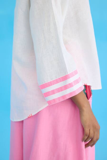 Nikasha White Cotton, Linen Sequins Collared Placed Candy Striped Top at Aza Fashions Nikasha_White Cotton, Linen Sequins Collared Placed Candy Striped Top _at_Aza_Fashions