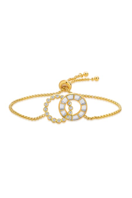 Shop_Isharya_Gold Plated Smocking Emerge Mirror Embellished Bracelet _at_Aza_Fashions