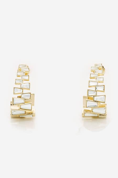 Buy Isharya Gold Plated Mirrors Angel Dust Studded Hoop Earrings Online at Aza Fashions Buy_Isharya_Gold Plated Mirrors Angel Dust Studded Hoop Earrings _Online_at_Aza_Fashions