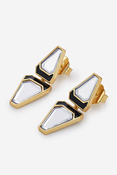 Isharya_Gold Plated Mirrors Ayaana Libra Embellished Earrings _Online_at_Aza_Fashions
