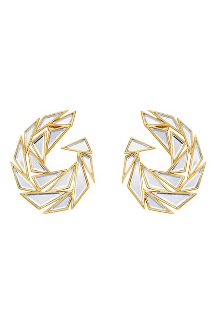 Shop_Isharya_Gold Plated Mirrors Demi Goddess Divine Earrings _at_Aza_Fashions