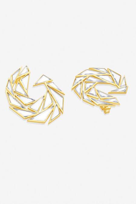 Isharya_Gold Plated Mirrors Demi Goddess Divine Earrings _Online_at_Aza_Fashions