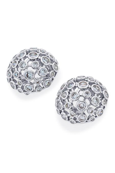 Isharya_Silver Plated Crystals Cubic Zirconia Mesh Small Stud Earrings _Online_at_Aza_Fashions