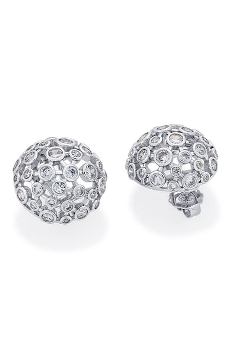 Buy_Isharya_Silver Plated Crystals Cubic Zirconia Mesh Small Stud Earrings _Online_at_Aza_Fashions