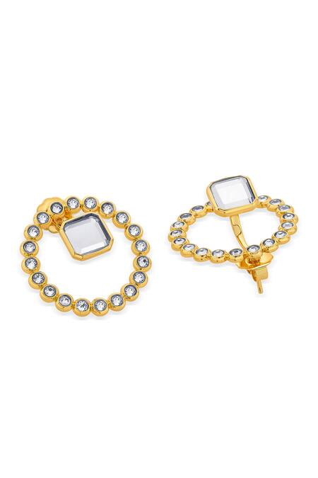 Isharya_Gold Plated Mirrors, Crystals Revolution Embellished Earrings_Online_at_Aza_Fashions