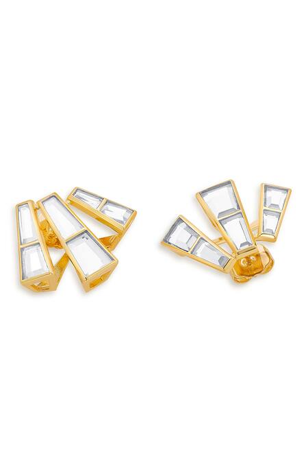 Isharya_Gold Plated Mirrors Three Pillars Stud Earrings_Online_at_Aza_Fashions