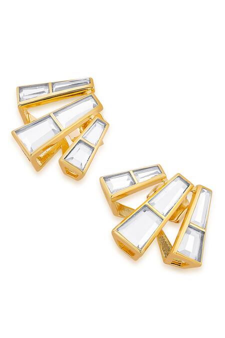 Buy_Isharya_Gold Plated Mirrors Three Pillars Stud Earrings_Online_at_Aza_Fashions