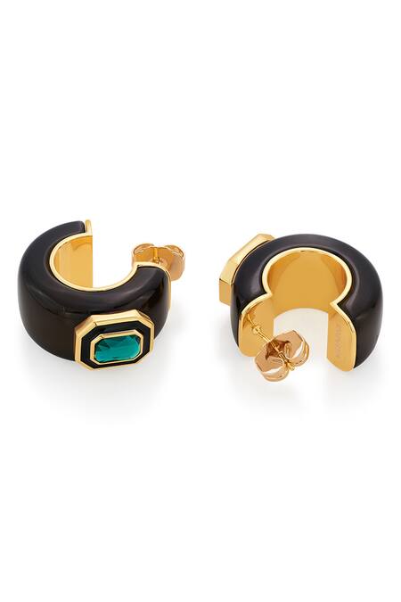 Isharya Green Crystals B-dazzle Resin Huggies Online at Aza Fashions Isharya_Green Crystals B-dazzle Resin Huggies _Online_at_Aza_Fashions