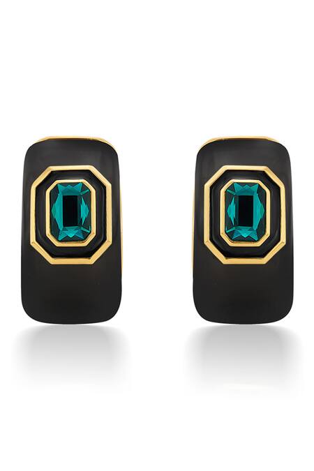 Shop Isharya Green Crystals B-dazzle Resin Huggies Online at Aza Fashions Shop_Isharya_Green Crystals B-dazzle Resin Huggies _Online_at_Aza_Fashions