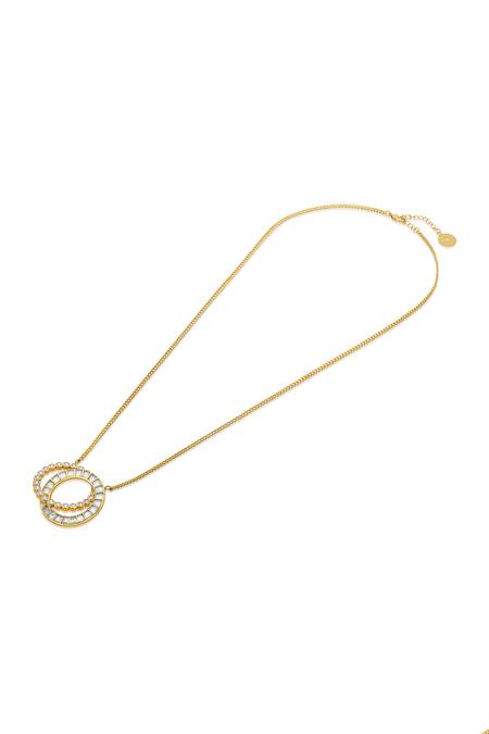 Isharya_Gold Plated Emerge Rings Pendant Long Necklace_Online_at_Aza_Fashions