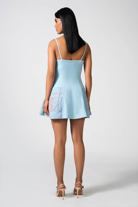 Shop Pocketful Of Cherrie Blue Polyester Embroidery Sweetheart Neck Riviera Hand Pocket Dress at Aza Fashions Shop_Pocketful Of Cherrie_Blue Polyester Embroidery Sweetheart Neck Riviera Hand Pocket Dress _at_Aza_Fashions