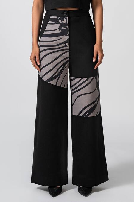Pocketful Of Cherrie_Black Cotton, Polyester Sleek Onyx Stretchable Block Pant_Online_at_Aza_Fashions