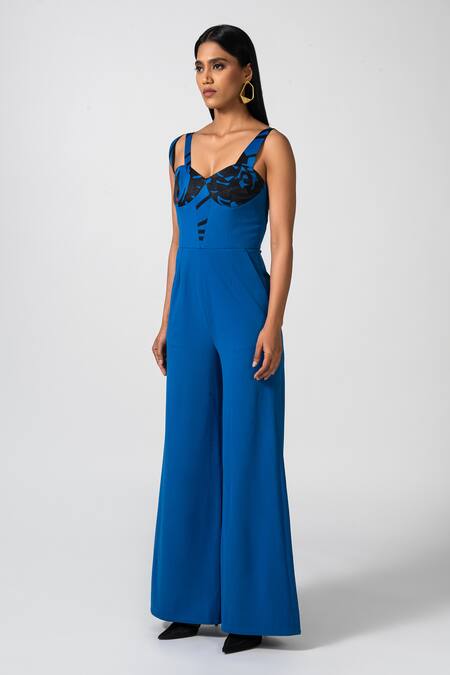 Pocketful Of Cherrie_Blue Polyester Sweetheart Neck Nocturnal Chic Bodycon Jumpsuit_Online_at_Aza_Fashions