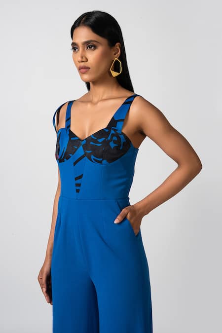Buy_Pocketful Of Cherrie_Blue Polyester Sweetheart Neck Nocturnal Chic Bodycon Jumpsuit_Online_at_Aza_Fashions