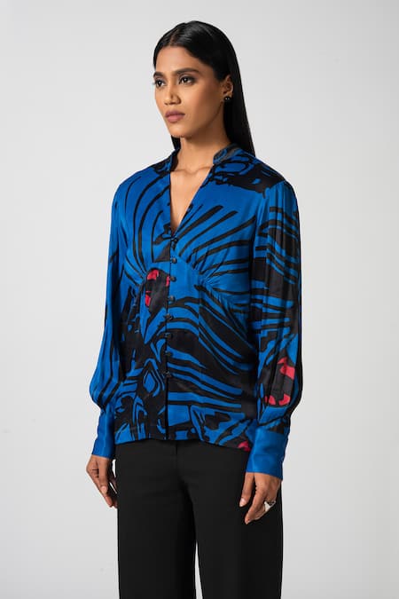 Buy_Pocketful Of Cherrie_Blue Polyester Collared Abstract Print Shirt_Online_at_Aza_Fashions
