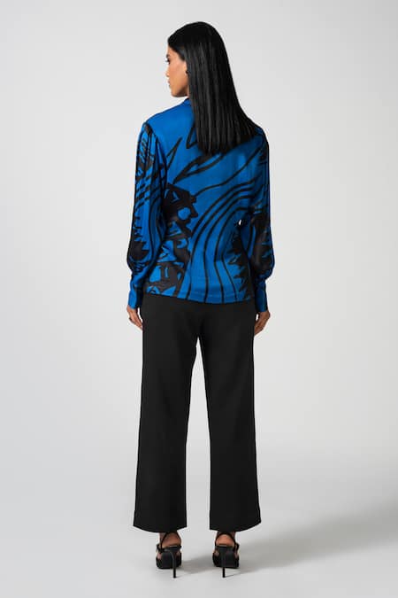 Shop_Pocketful Of Cherrie_Blue Polyester Collared Abstract Print Shirt_Online_at_Aza_Fashions