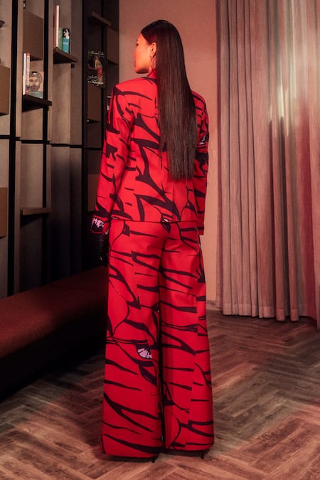 Pocketful Of Cherrie Black Cotton Flaming Straight Cut Blazer And Pant Set Online at Aza Fashions Pocketful Of Cherrie_Black Cotton Flaming Straight Cut Blazer And Pant Set _Online_at_Aza_Fashions