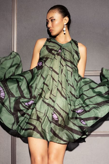 Buy Pocketful Of Cherrie Green Silk Round Neck Enchanted Monroe Dress Online at Aza Fashions Buy_Pocketful Of Cherrie_Green Silk Round Neck Enchanted Monroe Dress_Online_at_Aza_Fashions