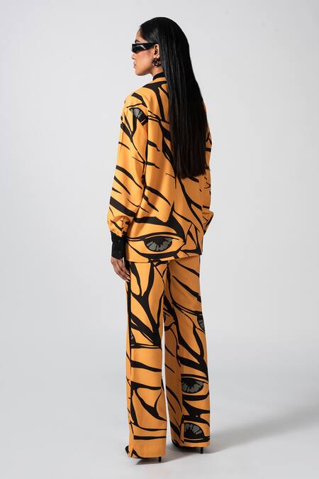 Pocketful Of Cherrie Yellow Polyester Mandarin Collar Sun Kissed Printed Shirt And Pant Set Online at Aza Fashions Pocketful Of Cherrie_Yellow Polyester Mandarin Collar Sun Kissed Printed Shirt And Pant Set _Online_at_Aza_Fashions