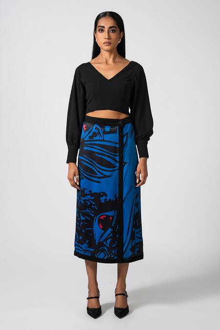 Pocketful Of Cherrie_Black Polyester V-neck Chic Visions Crop Top_Online_at_Aza_Fashions