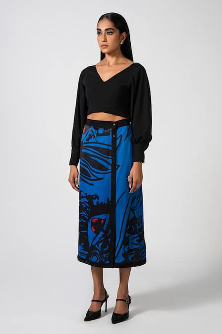 Buy Pocketful Of Cherrie Blue Viscose Chic Visions Poc Wrap Skirt Online at Aza Fashions Buy_Pocketful Of Cherrie_Blue Viscose Chic Visions Poc Wrap Skirt_Online_at_Aza_Fashions