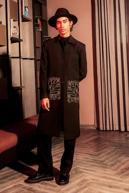 Pocketful Of Cherrie Black 100% Polyester Embroidery Thread Autumnal Leaf Pocket Overcoat  