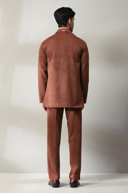 Shop Soniya G Brown Velvet Stones Swarovski Embellished Shirt And Pant Set at Aza Fashions Shop_Soniya G_Brown Velvet Stones Swarovski Embellished Shirt And Pant Set _at_Aza_Fashions