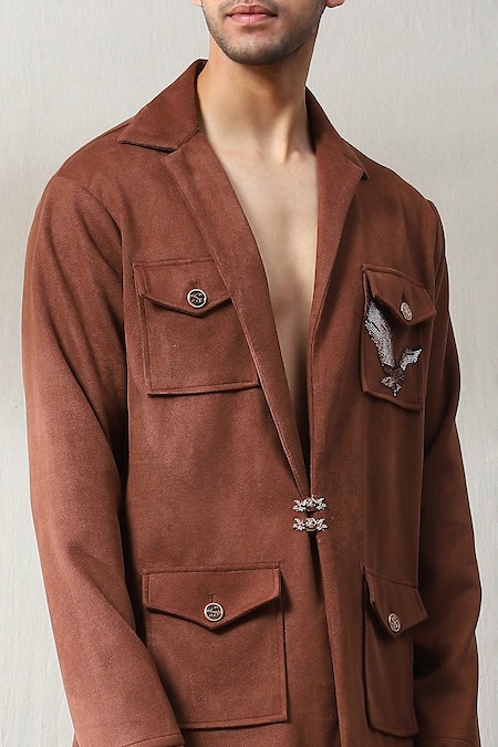 Soniya G Brown Velvet Stones Swarovski Embellished Shirt And Pant Set Online at Aza Fashions Soniya G_Brown Velvet Stones Swarovski Embellished Shirt And Pant Set _Online_at_Aza_Fashions