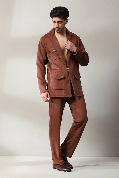 Soniya G Brown Velvet Stones Swarovski Embellished Shirt And Pant Set at Aza Fashions Soniya G_Brown Velvet Stones Swarovski Embellished Shirt And Pant Set _at_Aza_Fashions