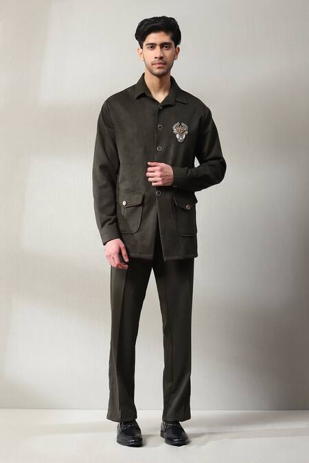 Shop Soniya G Green Velvet Beads Placement Embellished Shirt And Pant Set Online at Aza Fashions Shop_Soniya G_Green Velvet Beads Placement Embellished Shirt And Pant Set _Online_at_Aza_Fashions