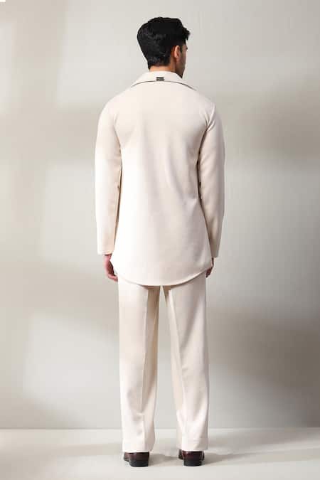 Shop Soniya G Ivory Suede, Velvet Sea Horse Placement Embellished Shirt And Pant Set at Aza Fashions Shop_Soniya G_Ivory Suede, Velvet Sea Horse Placement Embellished Shirt And Pant Set _at_Aza_Fashions