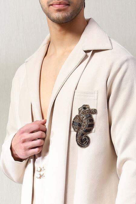 Soniya G Ivory Suede, Velvet Sea Horse Placement Embellished Shirt And Pant Set Online at Aza Fashions Soniya G_Ivory Suede, Velvet Sea Horse Placement Embellished Shirt And Pant Set _Online_at_Aza_Fashions