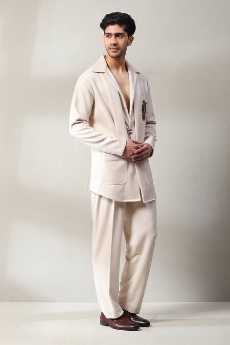 Soniya G Ivory Suede, Velvet Sea Horse Placement Embellished Shirt And Pant Set at Aza Fashions Soniya G_Ivory Suede, Velvet Sea Horse Placement Embellished Shirt And Pant Set _at_Aza_Fashions