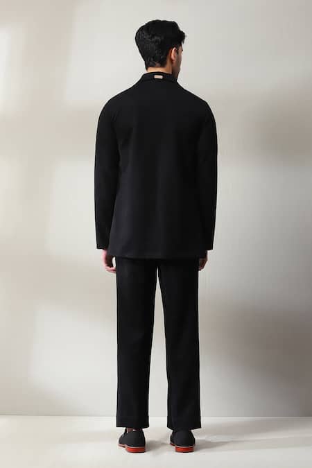 Shop Soniya G Black Suede, Velvet Stones Swarovski Embellished Shirt And Pant Set at Aza Fashions Shop_Soniya G_Black Suede, Velvet Stones Swarovski Embellished Shirt And Pant Set _at_Aza_Fashions