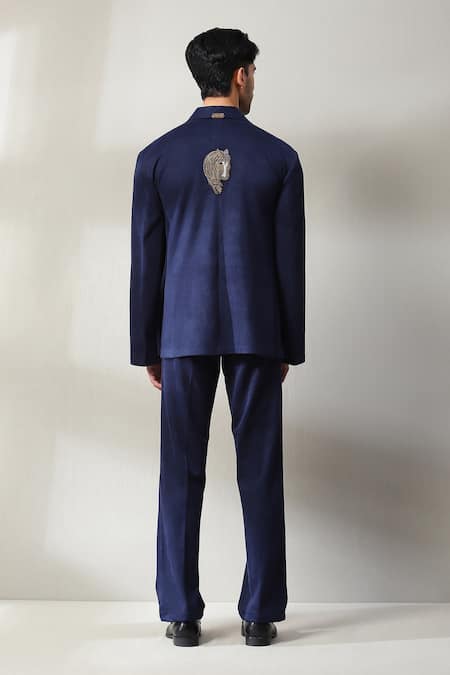 Shop Soniya G Blue Velvet Beads Embellished Shirt And Pant Set at Aza Fashions Shop_Soniya G_Blue Velvet Beads Embellished Shirt And Pant Set _at_Aza_Fashions