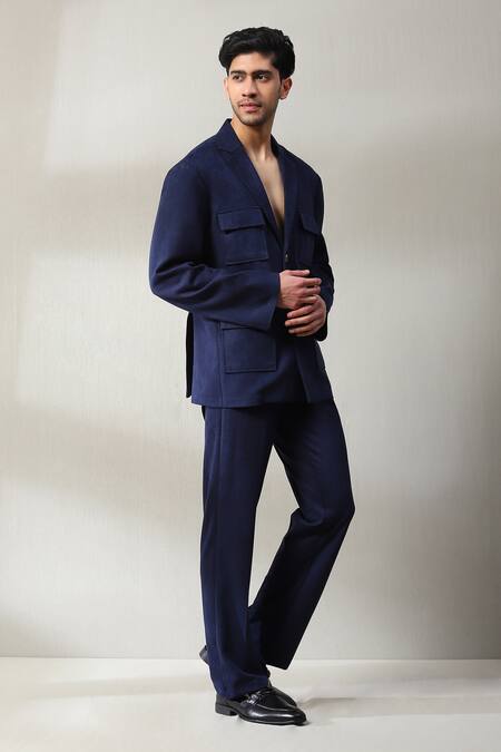 Soniya G Blue Velvet Beads Embellished Shirt And Pant Set at Aza Fashions Soniya G_Blue Velvet Beads Embellished Shirt And Pant Set _at_Aza_Fashions