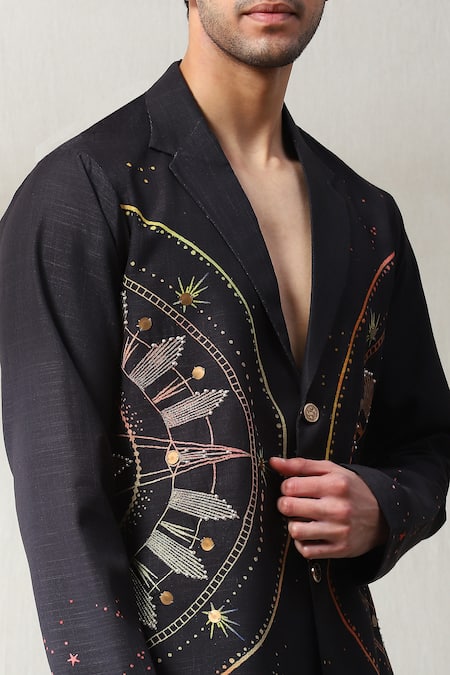 Soniya G Black Handloom Cotton Beads, Embroidery Galaxy Print Shirt And Pant Set Online at Aza Fashions Soniya G_Black Handloom Cotton Beads, Embroidery Galaxy Print Shirt And Pant Set _Online_at_Aza_Fashions