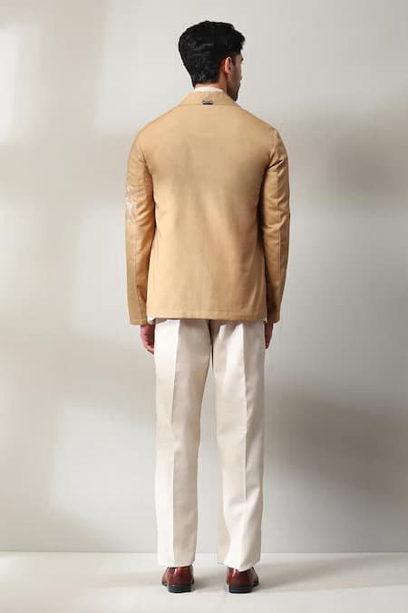 Shop_Soniya G_Ivory Handloom Cotton Stones, Metallic Thread, Embellished Jacket Pant Set _at_Aza_Fashions
