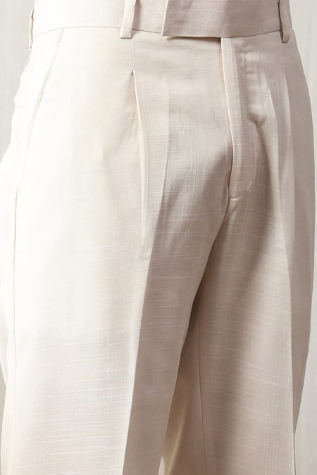 Shop_Soniya G_Ivory Handloom Cotton Stones, Metallic Thread, Embellished Jacket Pant Set _Online_at_Aza_Fashions