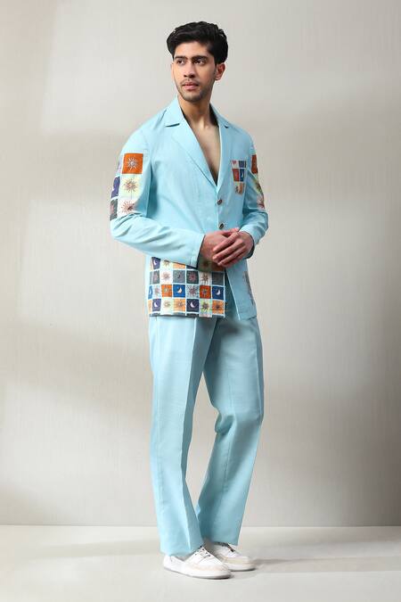 Soniya G_Blue Cotton Beads, Embroidery Printed Shirt And Pant Set _at_Aza_Fashions