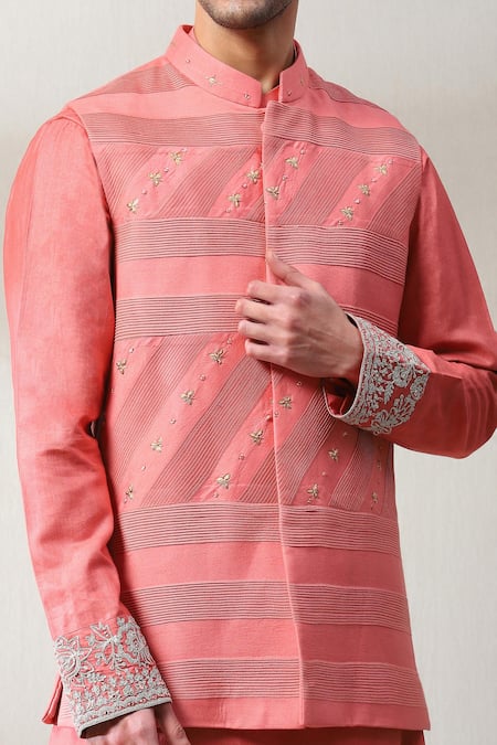 Soniya G_Peach Silk Zari, Sequins Embroidered Bundi And Kurta Set _Online_at_Aza_Fashions