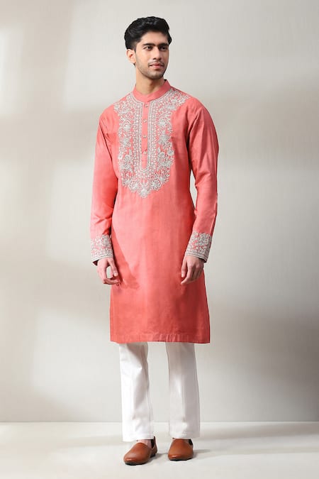 Soniya G_Peach Silk Zari, Sequins Embroidered Bundi And Kurta Set _at_Aza_Fashions