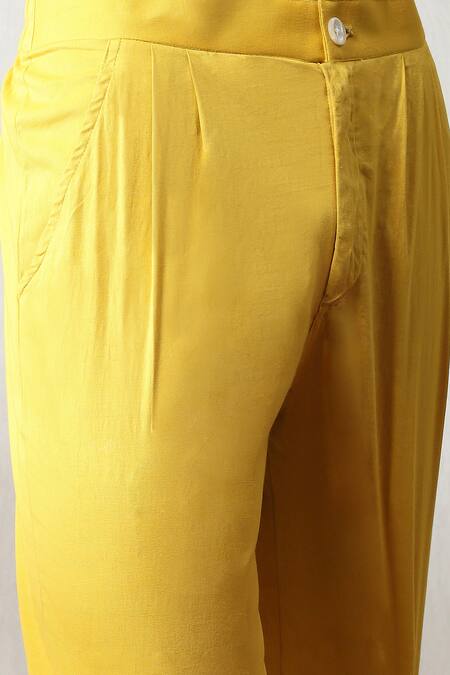 Buy_Soniya G_Yellow Silk Mirrors, Zari, Embroidery Kurta And Bundi Set _Online_at_Aza_Fashions